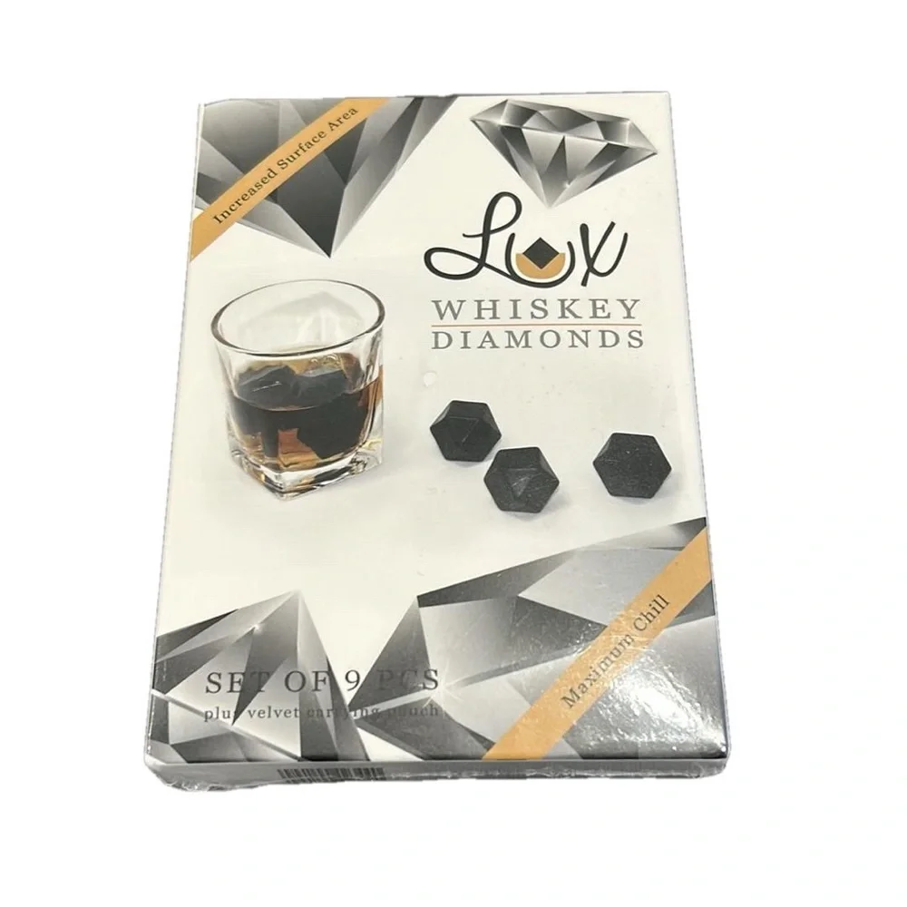 New LUX Essentials Whiskey Diamonds Set of 9 Diamond Whiskey Stones Scotch Rocks